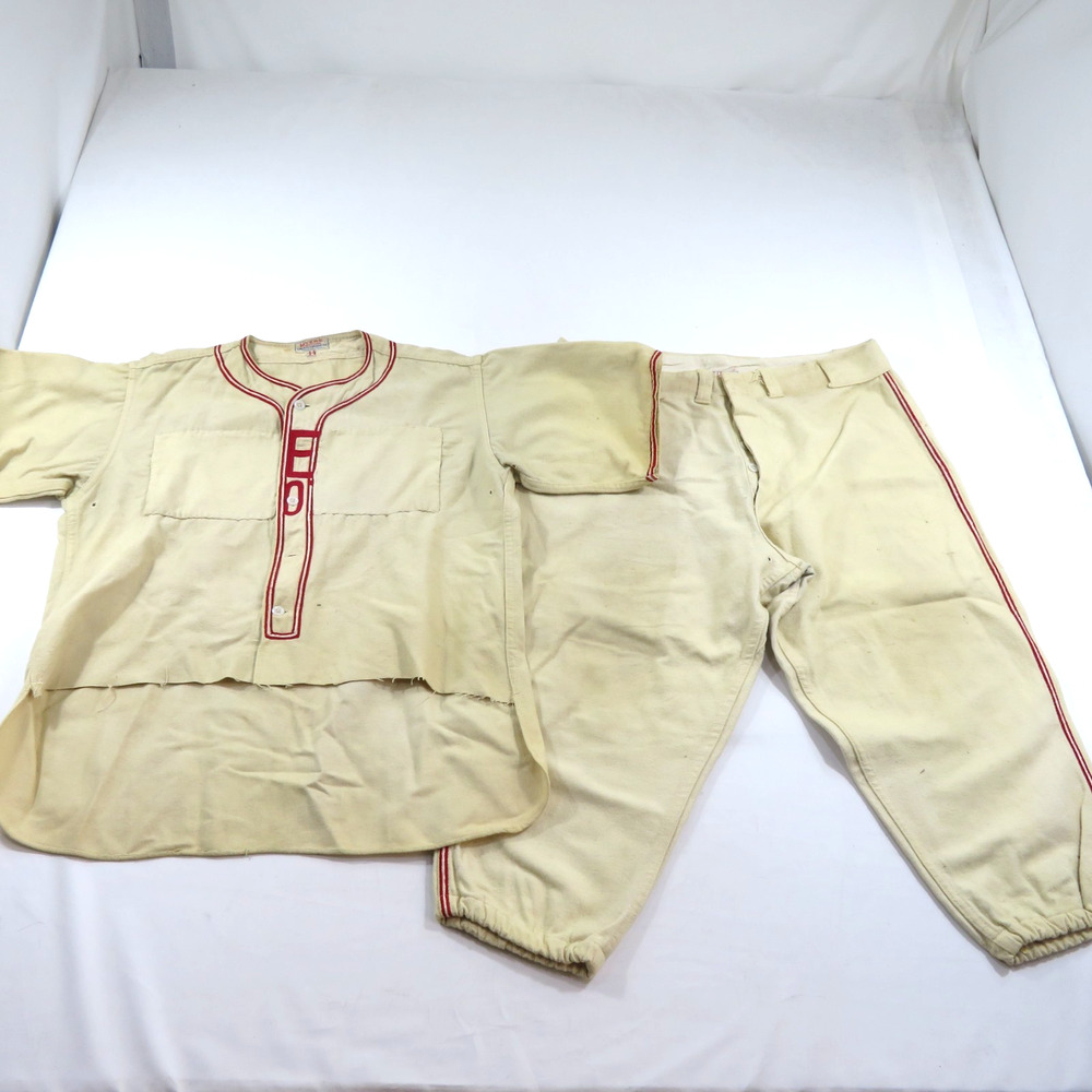 Flannel Baseball Uniform 1930s/40s Beige Red Meyers Brothers USA 44shirt 40pants